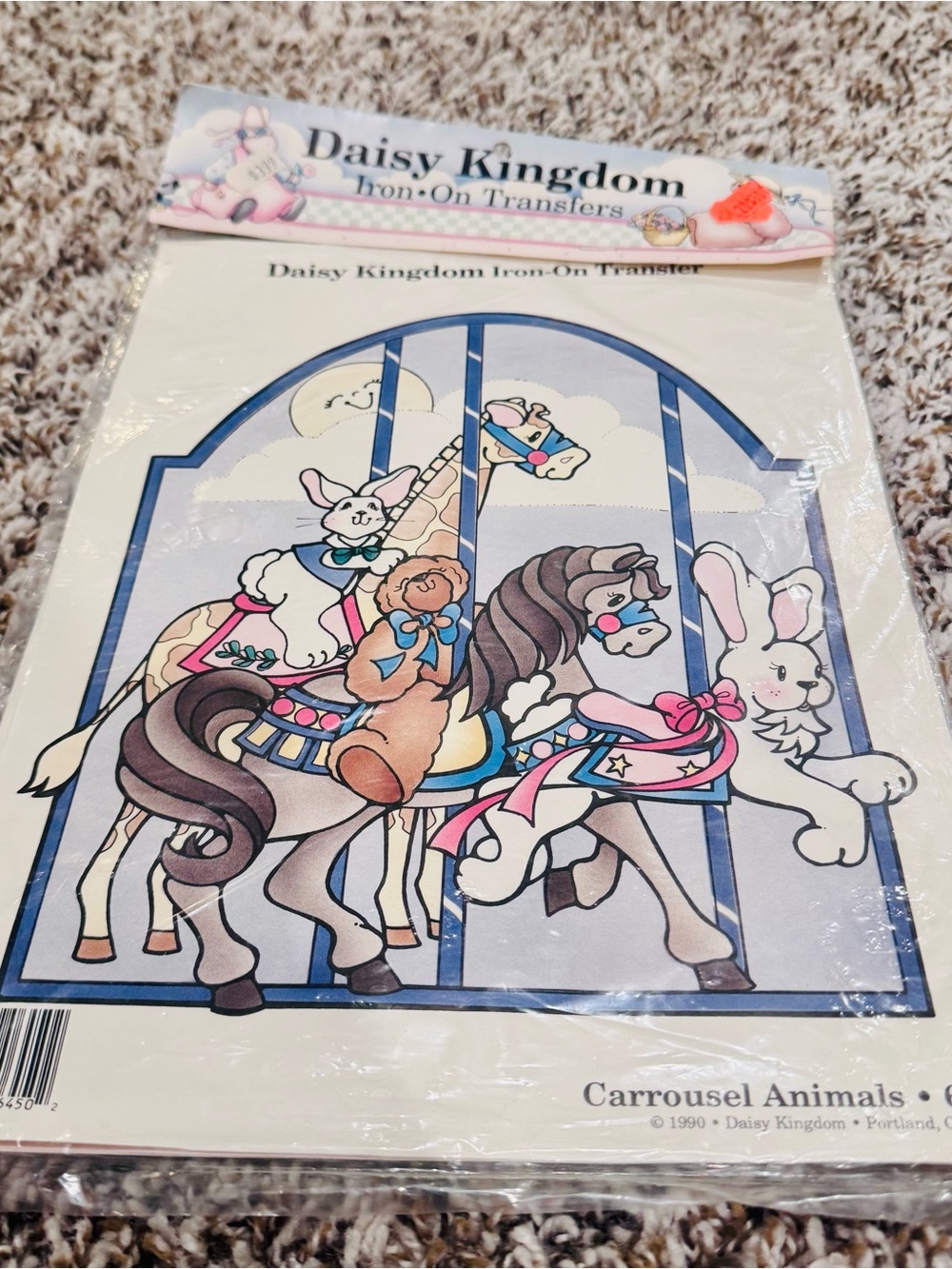 Daisy Kingdom Carousel Animals Iron-On Transfer - Blue, Pink, White